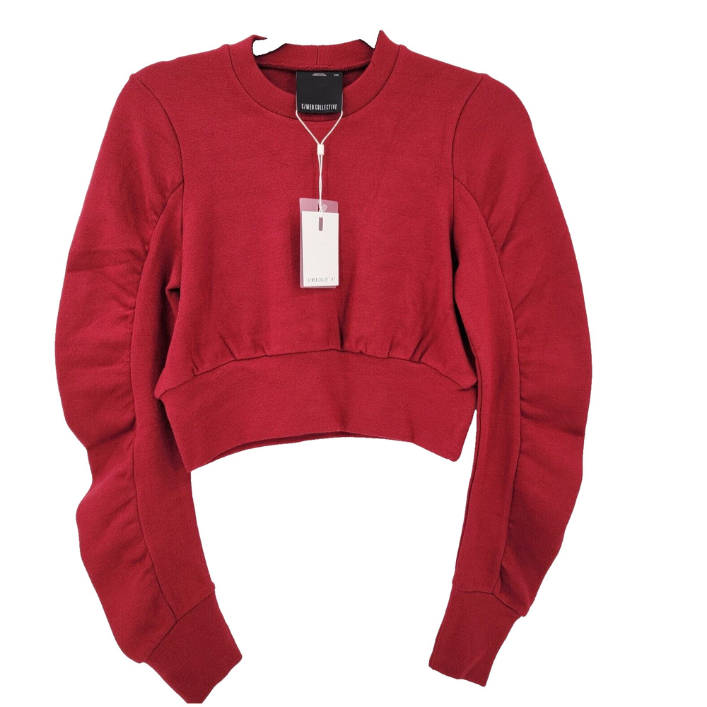 C/MEO COLLECTIVE Women's XXS Melodrama Jumper Funky Sleeve Crop Sweater NWT Ruby